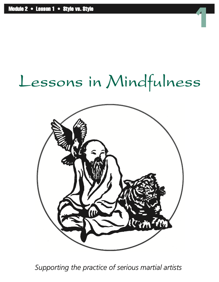 Cover of a "Lessons In Mindfulness" workbook, showing Module 2, Lesson 1, "Style vs. Style".